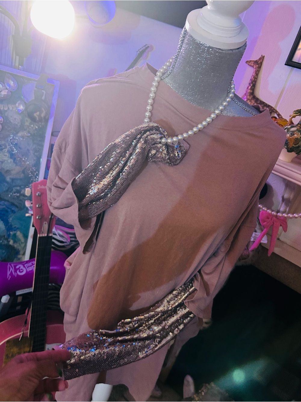 Free People Dusty Rose Sequin-Trim Long Sleeve Top